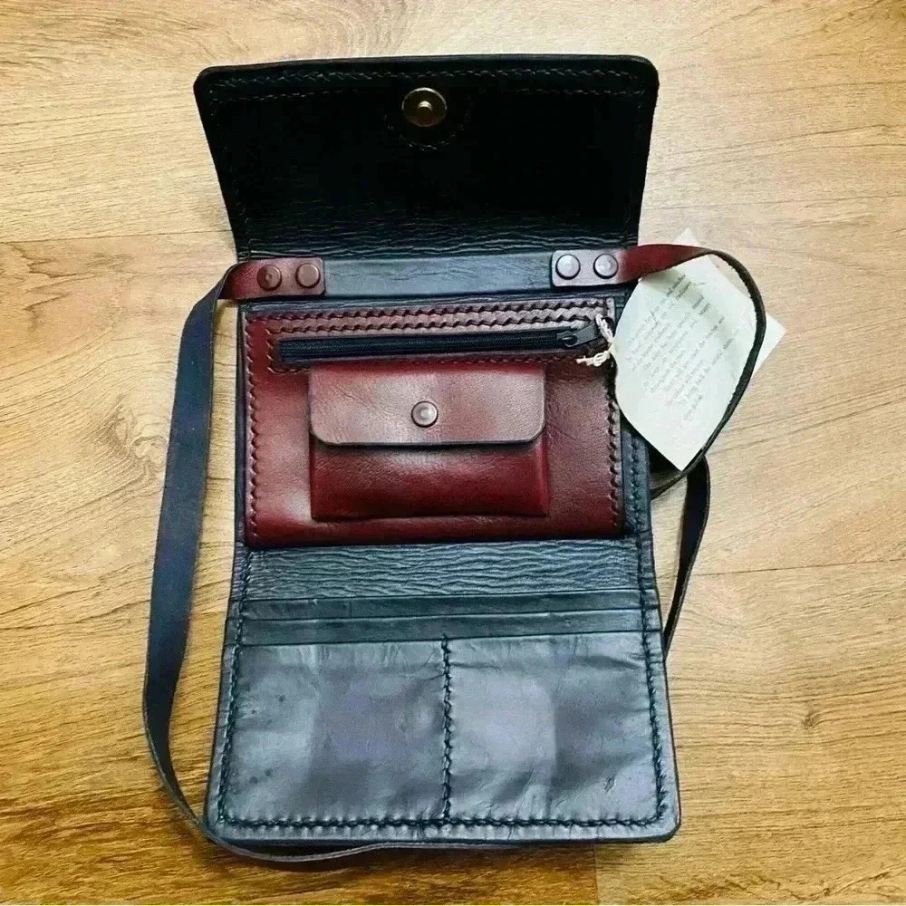 Deadstock AMANO women leather purse detachable strap‎ brown card slot coin purse - Picture 7 of 9